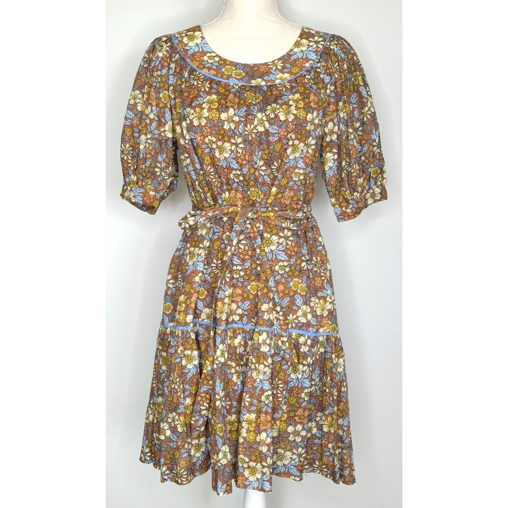 Olivia James The Label Peasant Dress Tie Belt Wildflower Rosewood Brown Floral M